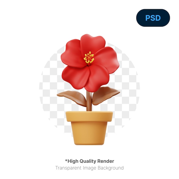 PSD hubiscus flower 3d icon premium psd