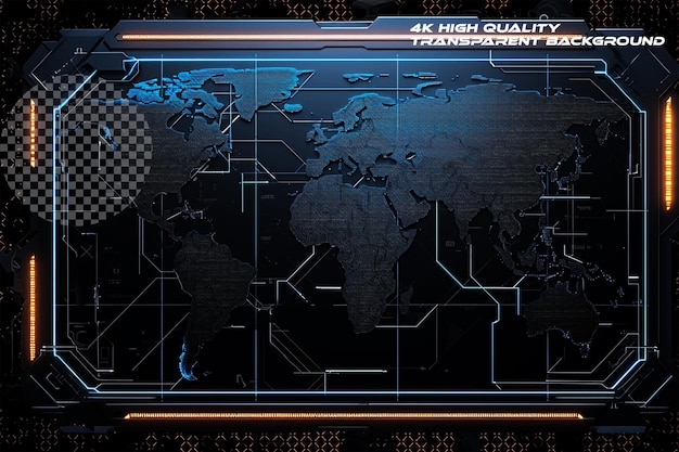 PSD hud world map elements on transparent background