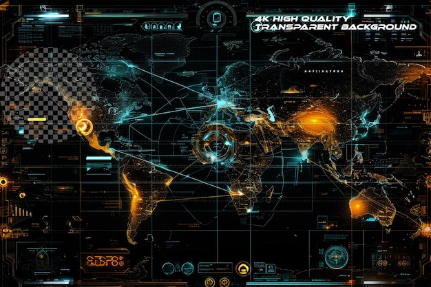 PSD hud world map elements on transparent background