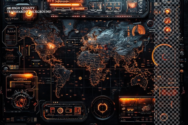 PSD hud world map elements on transparent background