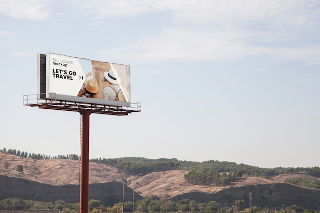 PSD huge billboard mockup on blue sky background