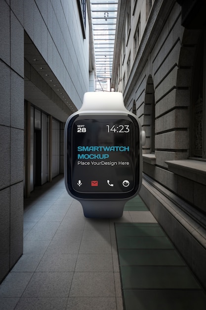 Un enorme smartwatch in un edificio