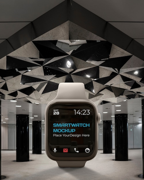 Un enorme smartwatch in un edificio