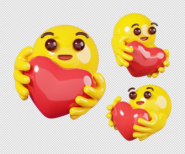 Abbracciando un cuore rosso emoji love emoticon isolato icona emoji ed emoticon facce concetto 3d rendering