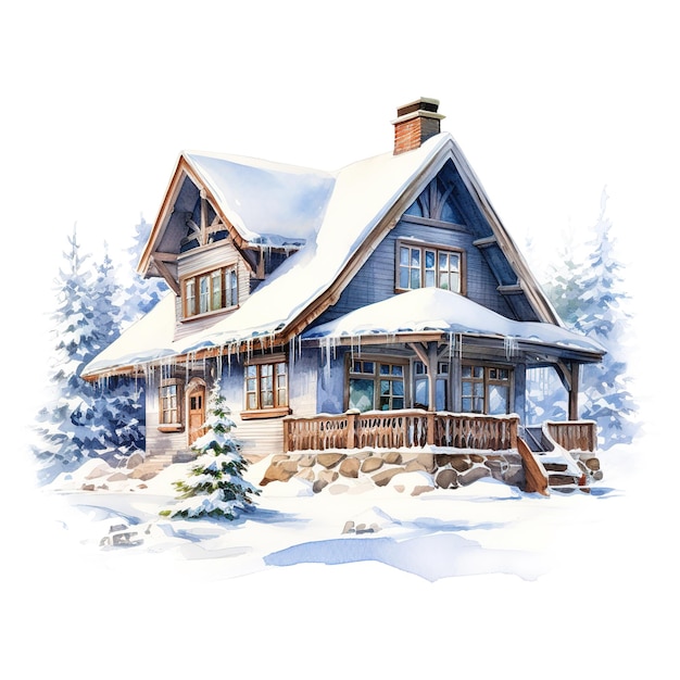 Huis op sneeuwveld voor kerst evenement waterverf stijl ai gegenereerd
