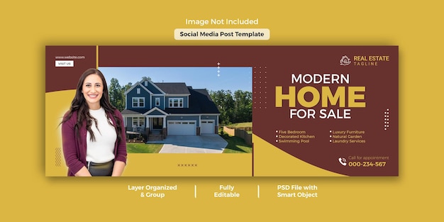 PSD huis te koop onroerend goed facebook cover en social media template