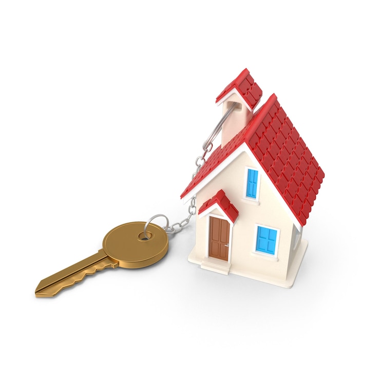 PSD huissleutel met een klein huis op een witte achtergrond