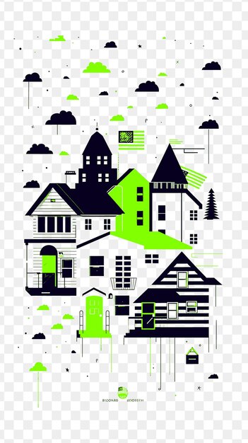 Huizen scene met een vastgoedkantoor en makelaars huis ico poster banner postkaart t-shirt tattoo