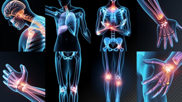 Human Body Joint Pain Points arthritis diagram flowchart blue skeleton