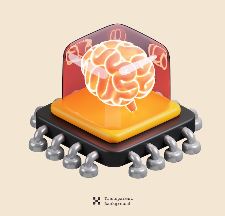 PSD human brain ai microchip icon isolated ai support and artificial intelligence 3d illustration