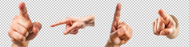 Human hand gestures collection isolated on transparent background