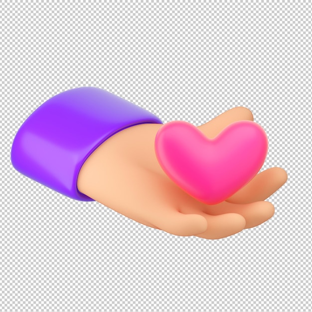 PSD human hand holding pink heart. love, like, romantic, peace, donor or donation concept.