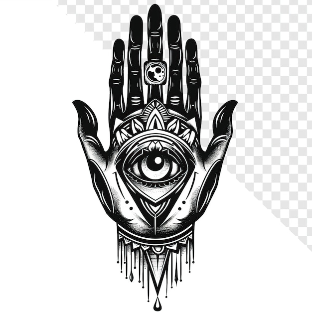 PSD human hand tattoo vector top view transparent background