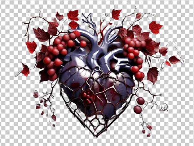 PSD human heart made with wine and red grapes vineyard