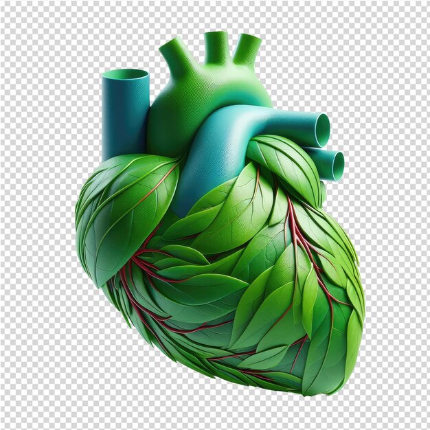 A human heart with a green leaf on it