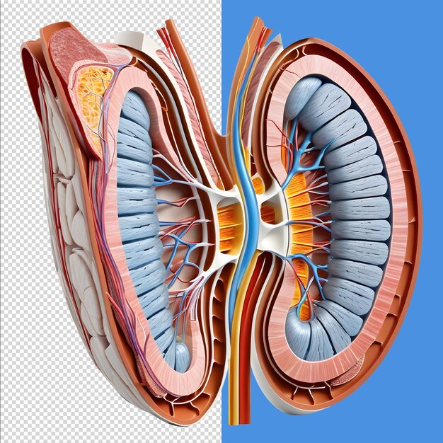 Illustrazione medica del rene umano rendering 3d del corpo umano