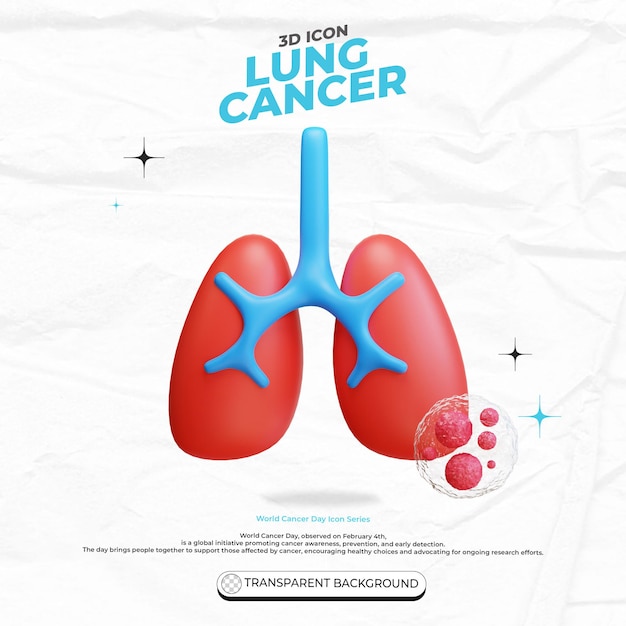 PSD i polmoni umani danneggiati dal cancro icona di illustrazione 3d