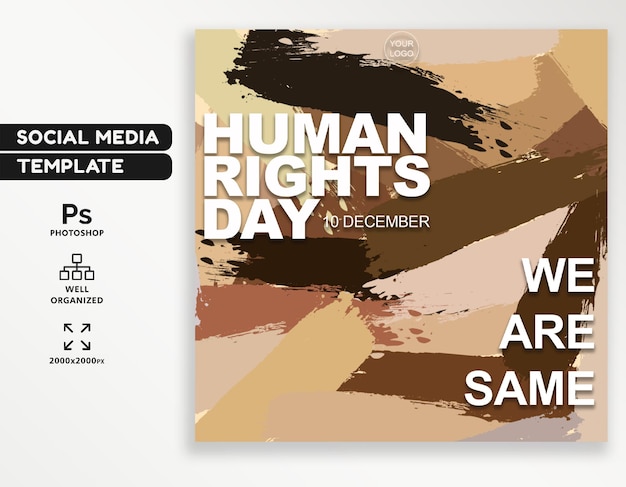 Human Rights Day with different skin tones brush stroke, social media post design, united concept