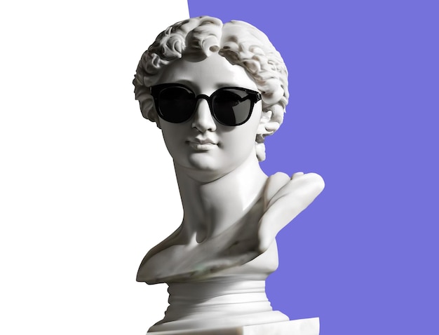 Human sculpture bust with sunglasses