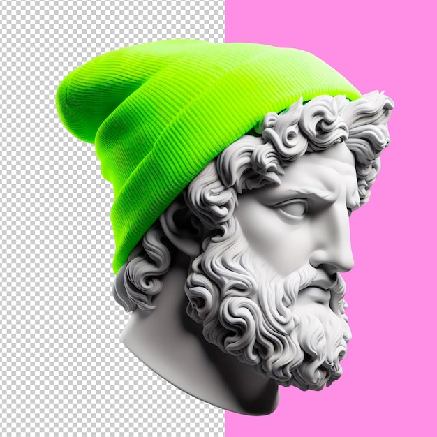 human sculpture statue hipster wearing a green cap on a transparent background