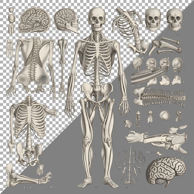 Анатомия скелета человека органы стикер стиль на прозрачном фоне ai сгенерирован