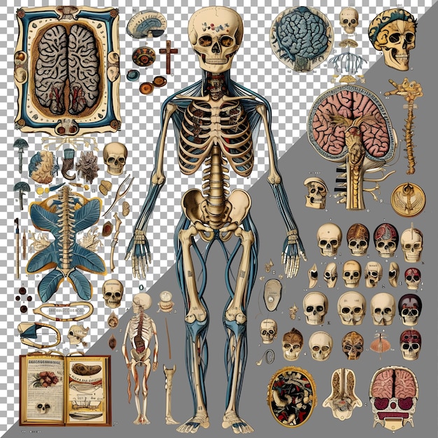 PSD 人間の骨格解剖学 透明な背景のステッカースタイル
