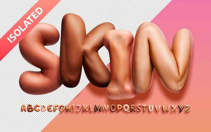 PSD human skin letters isolated background