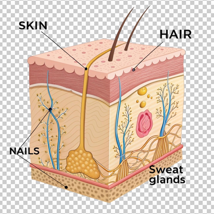 PSD the human skin structure hair sweat pore dermis hypodermis epidermis muscle artery
