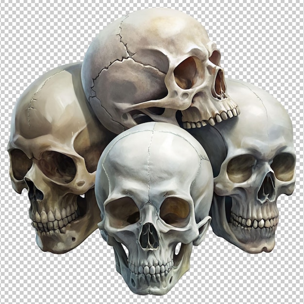 Human skull set on transparent background