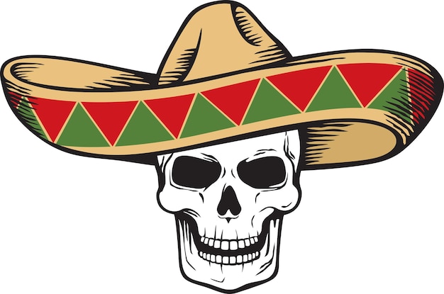 PSD human skull with sombrero