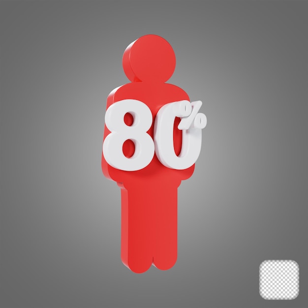 Human symbol with 80 percent 3d illustration