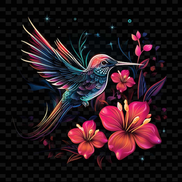 Hummingbird enchanting garden whirling neon lines kleurrijke f png y2k vorms transparante lichtkunst