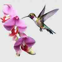 PSD hummingbird and flowers