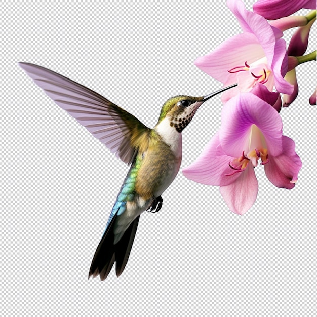 PSD hummingbird and flowers