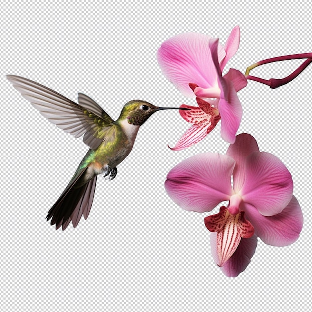 PSD hummingbird and flowers