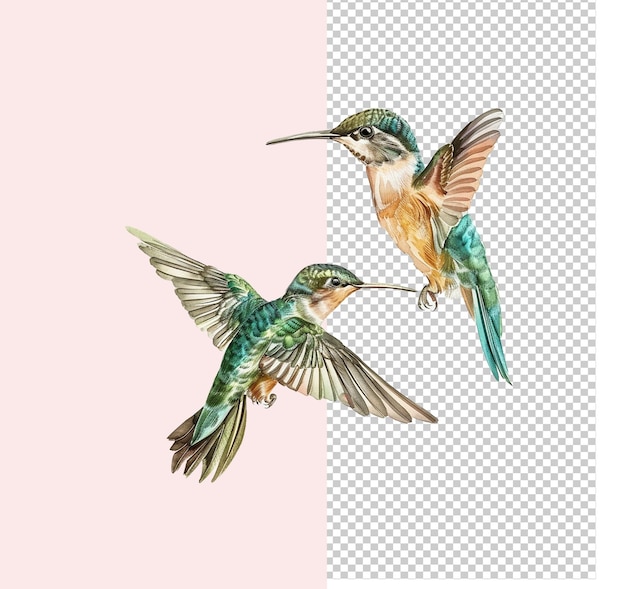 PSD hummingbird illustration water colour vivd colour