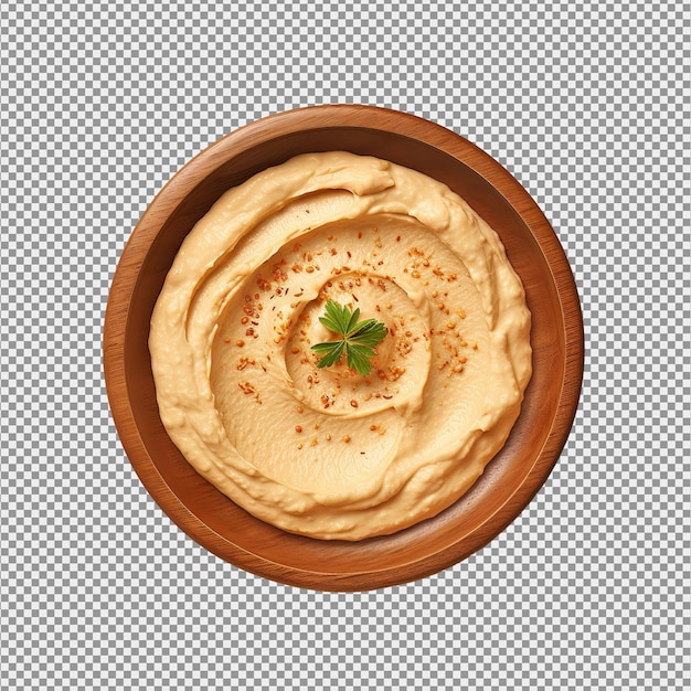 PSD hummus large bowl of homemade hummus with chickpeas red sweet pepper parsley and olive isolated