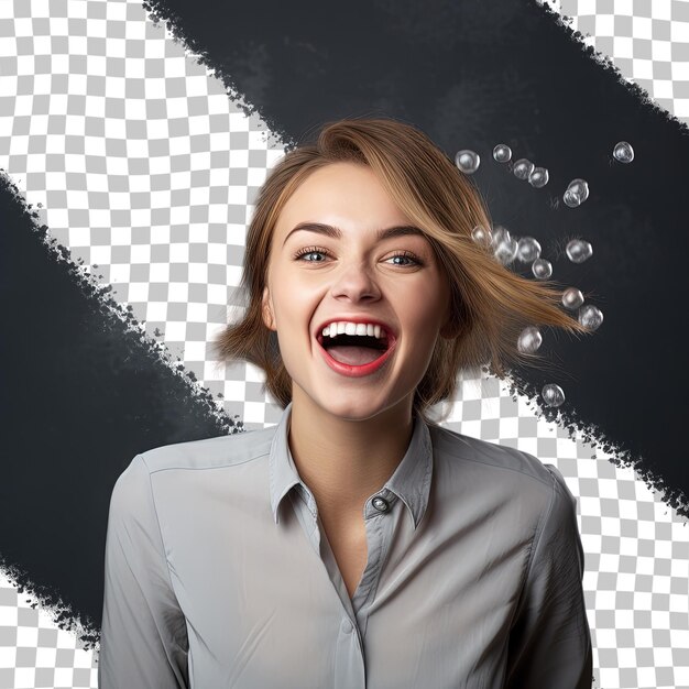 Humorous girl with gum on transparent background