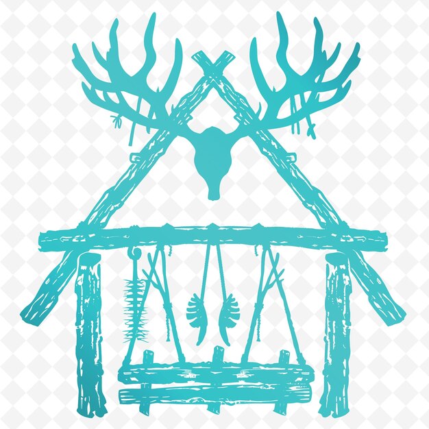 Hunting lodge outline met gewei en jachthoorns gewei illustratie decor motieven collectie