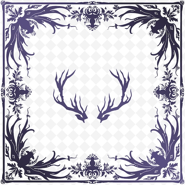 PSD hunting lodge outline with antler frame and deer symbol for illustration decor motifs collection