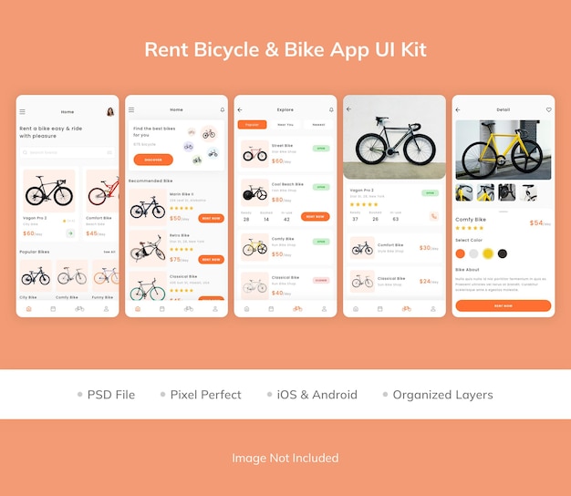 PSD huur fietsversterker fiets app ui kit