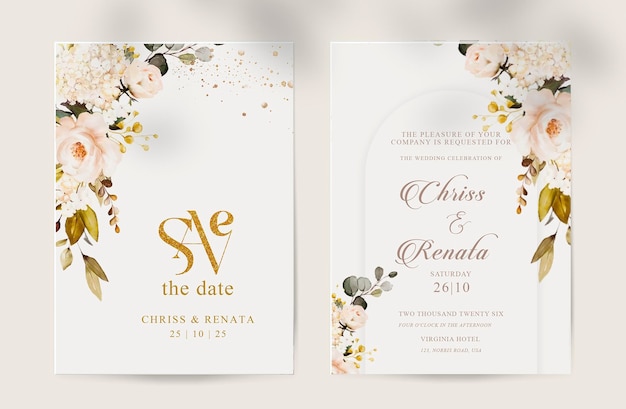 huwelijksuitnodiging met beauty browns rozen bloementuin aquarellen