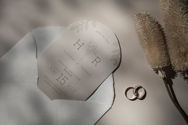 Huwelijksuitnodiging mock-up met natuurlijke achtergrond