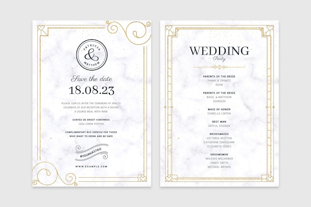Huwelijksuitnodiging Schoon wit kleurenschema en gouden accenten Flyer-sjablonen in PSD
