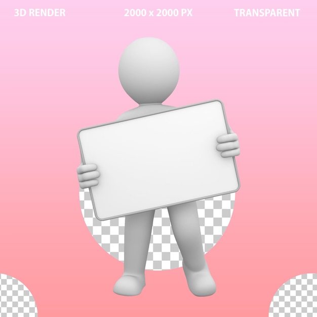 Hvid 3D-rendering af digital marketingmand på isoleret transparent baggrund