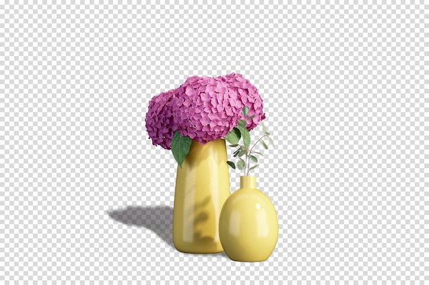 3 d レンダリングで花瓶の装飾にアジサイの花