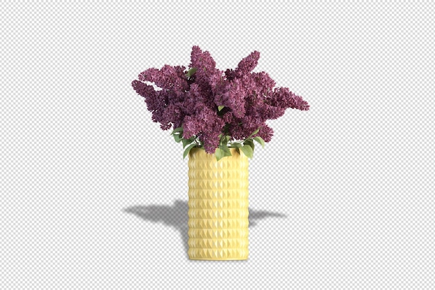 Hydrangea flowers in vase decor in 3d rendering