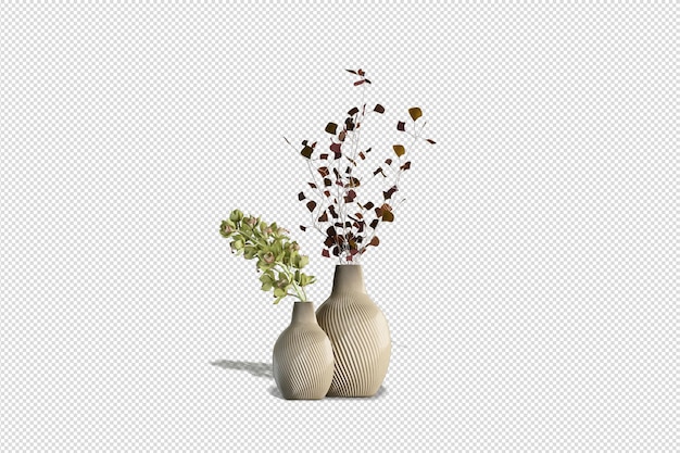 Hydrangea flowers in vase decor in 3d rendering