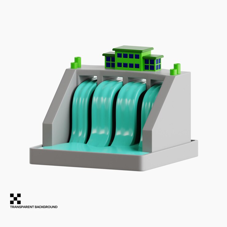 PSD hydropower plant with water flowing turbines