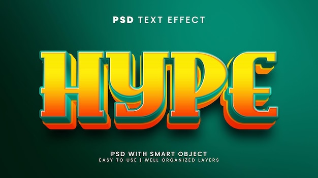 Редактируемый текстовый эффект hype 3d с модным и игровым стилем текста